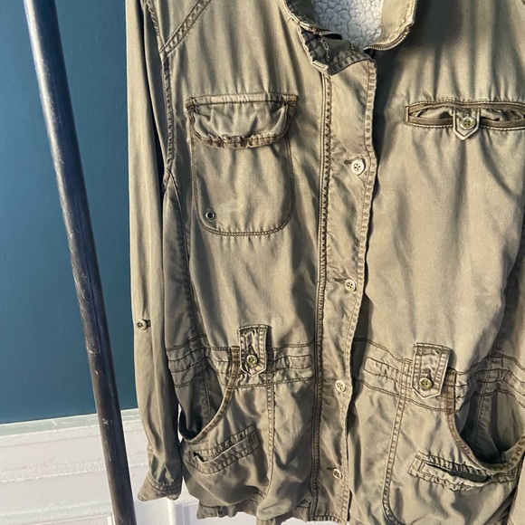 Max Jeans Army Green Military Style Sherpa Lined Jacket - Picture 3 of 7